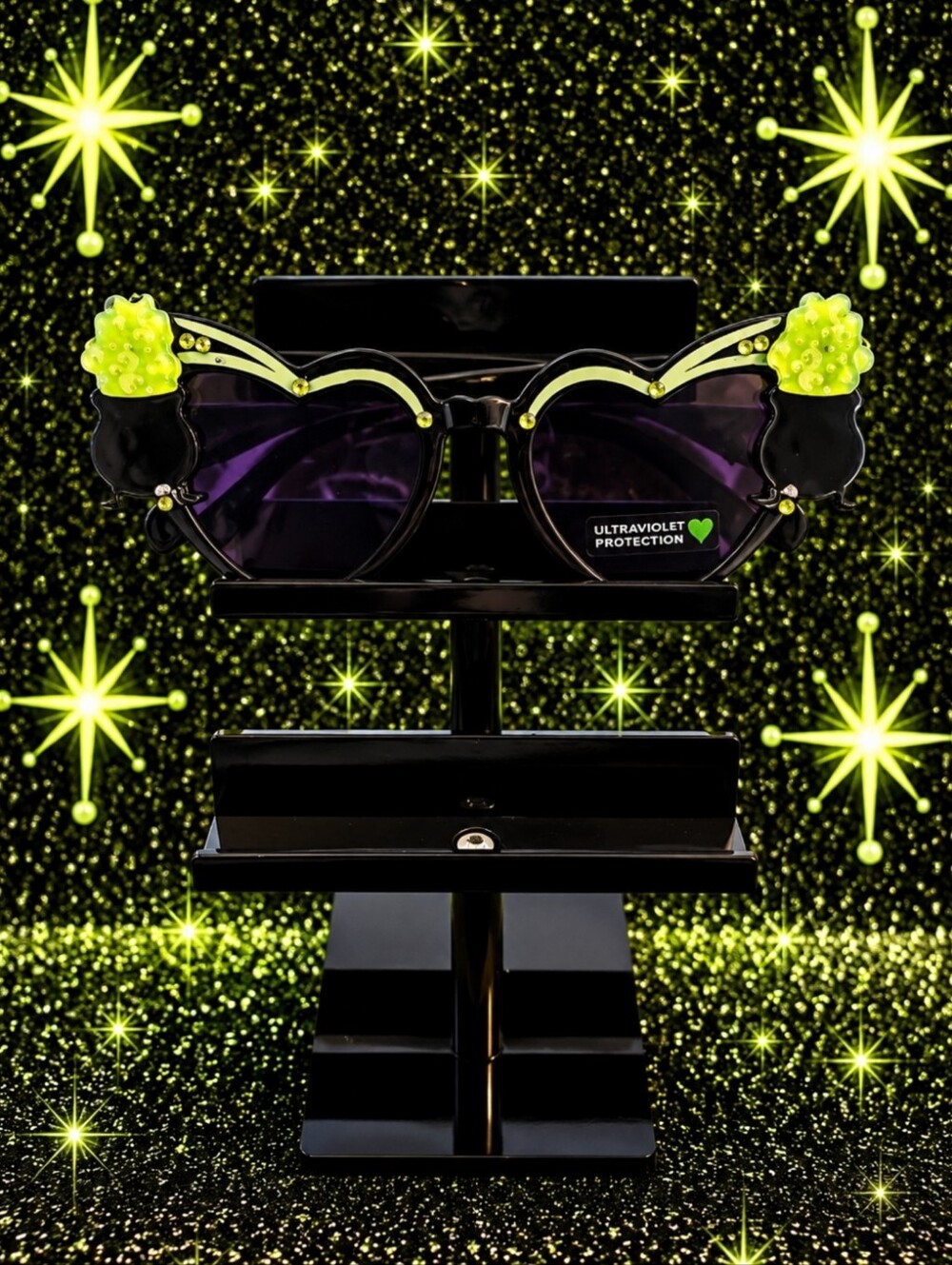Black Sunglasses with Neon Green Accents - UV Protection